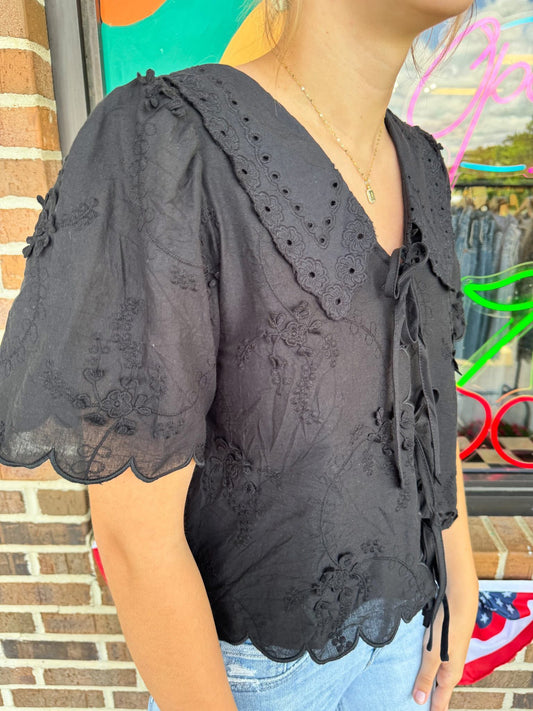 Zara Tie Front Lace Top