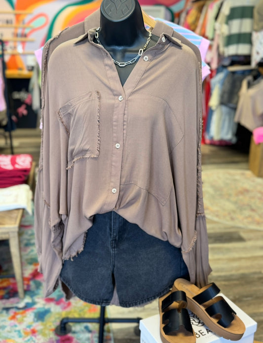 Mocha Button Up Top