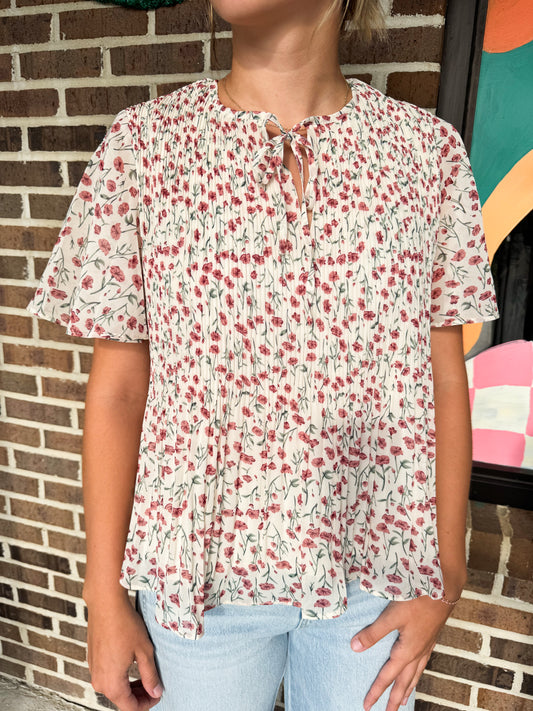 Rachel Floral Pleated Top