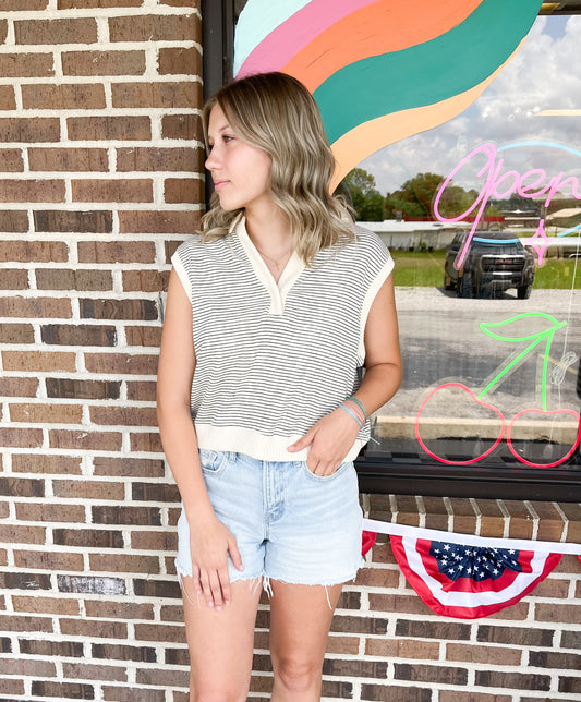Tabby Striped Knit Sweater Vest