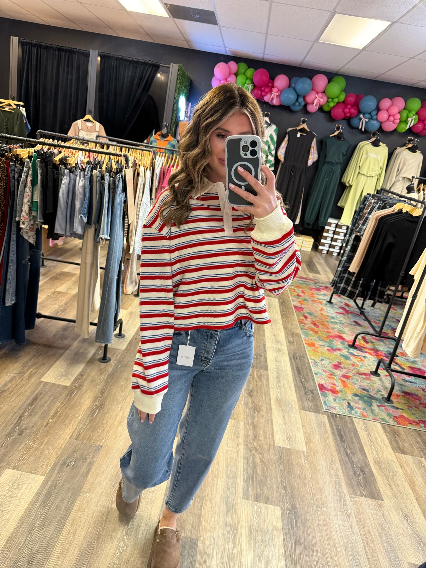 Sawyer Striped Collared Rugby Sweatshirt