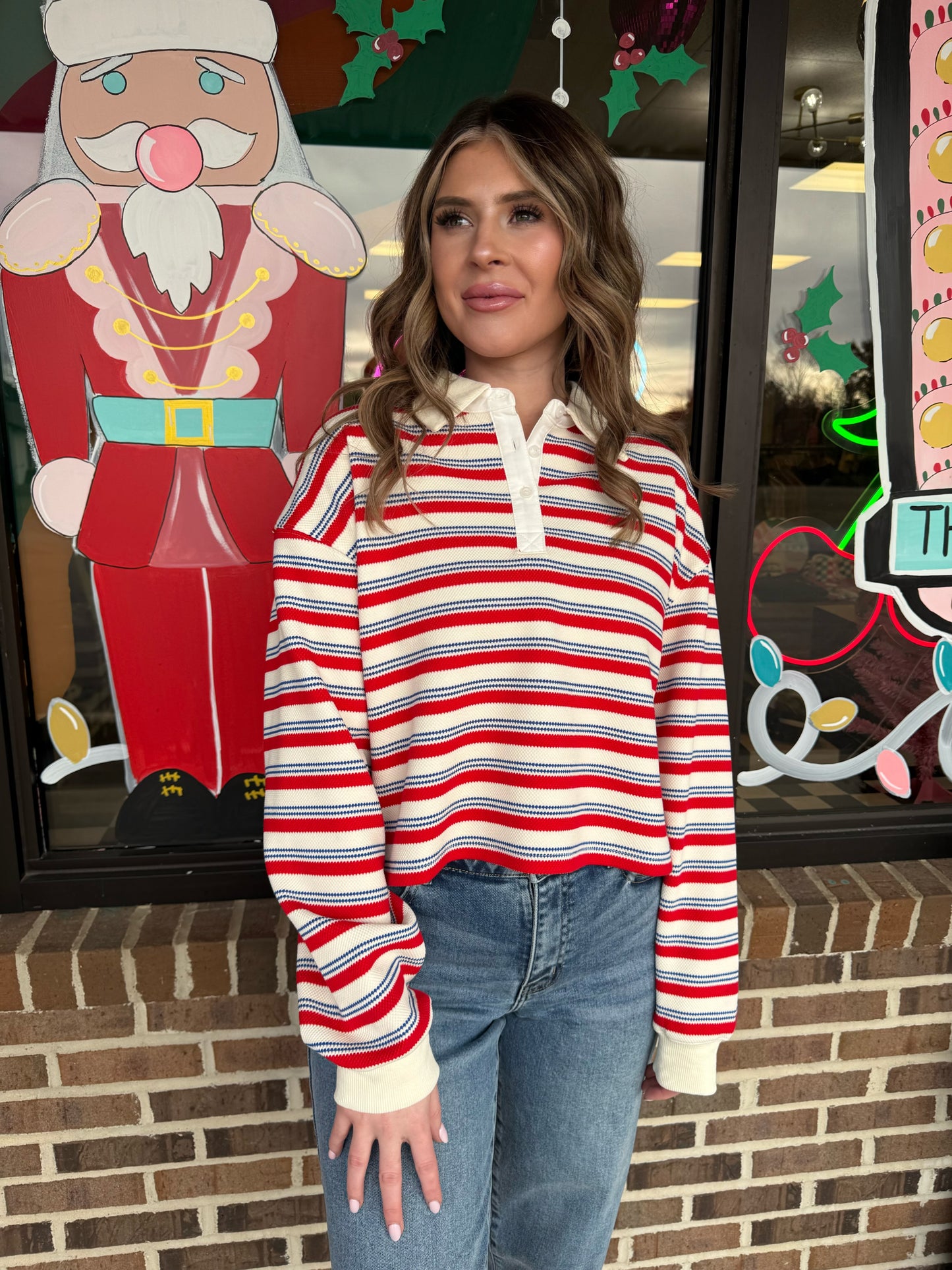 Sawyer Striped Collared Rugby Sweatshirt