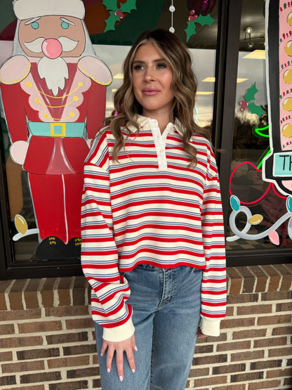 Sawyer Striped Collared Rugby Sweatshirt