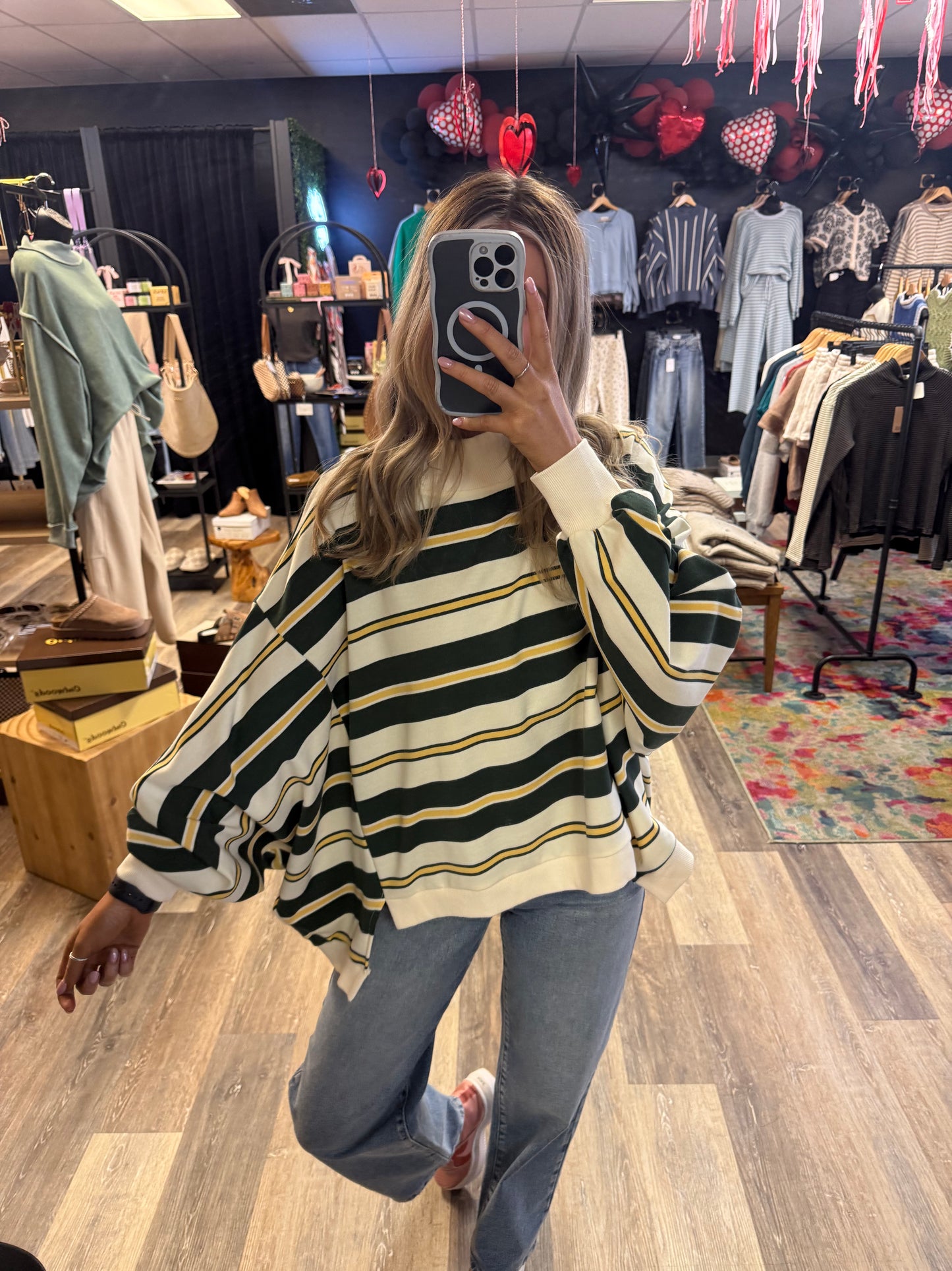 Kelly Striped Oversized Crewneck Sweatshirt