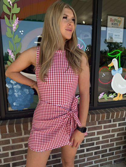 Ruby Wrap Gingham Athleisure Dress