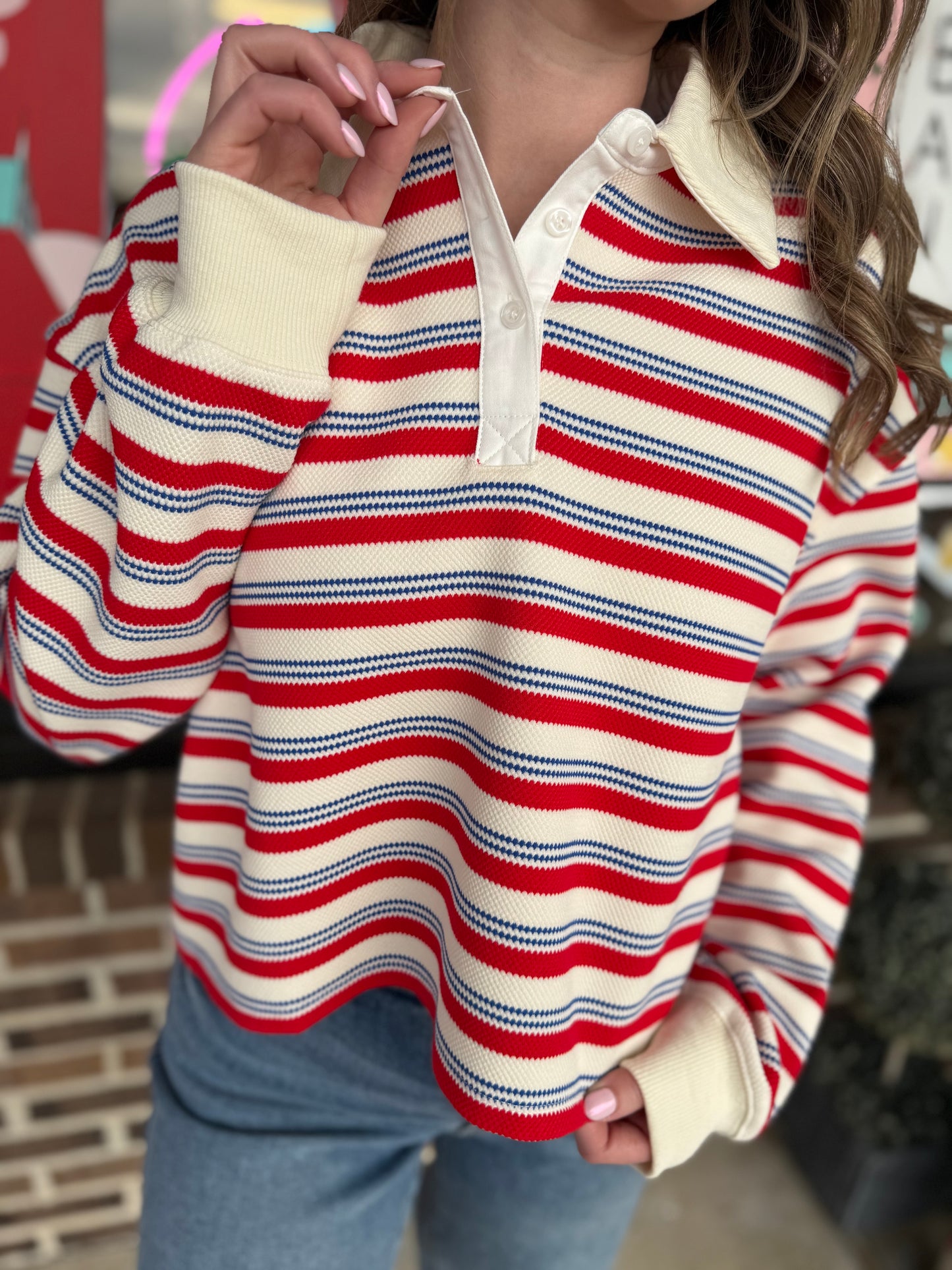 Sawyer Striped Collared Rugby Sweatshirt