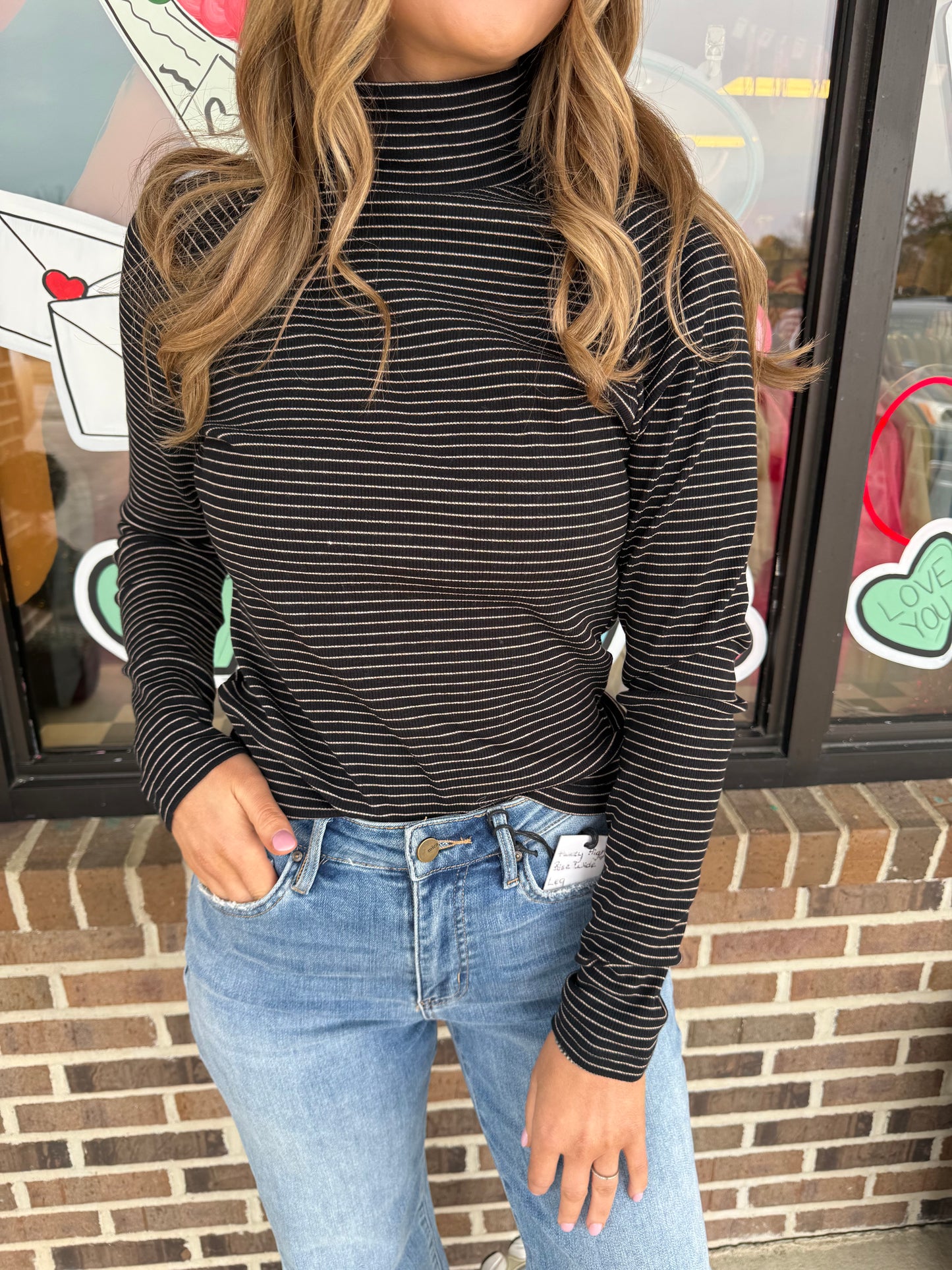 Missy Mock Neck Long Sleeve Stripe Top