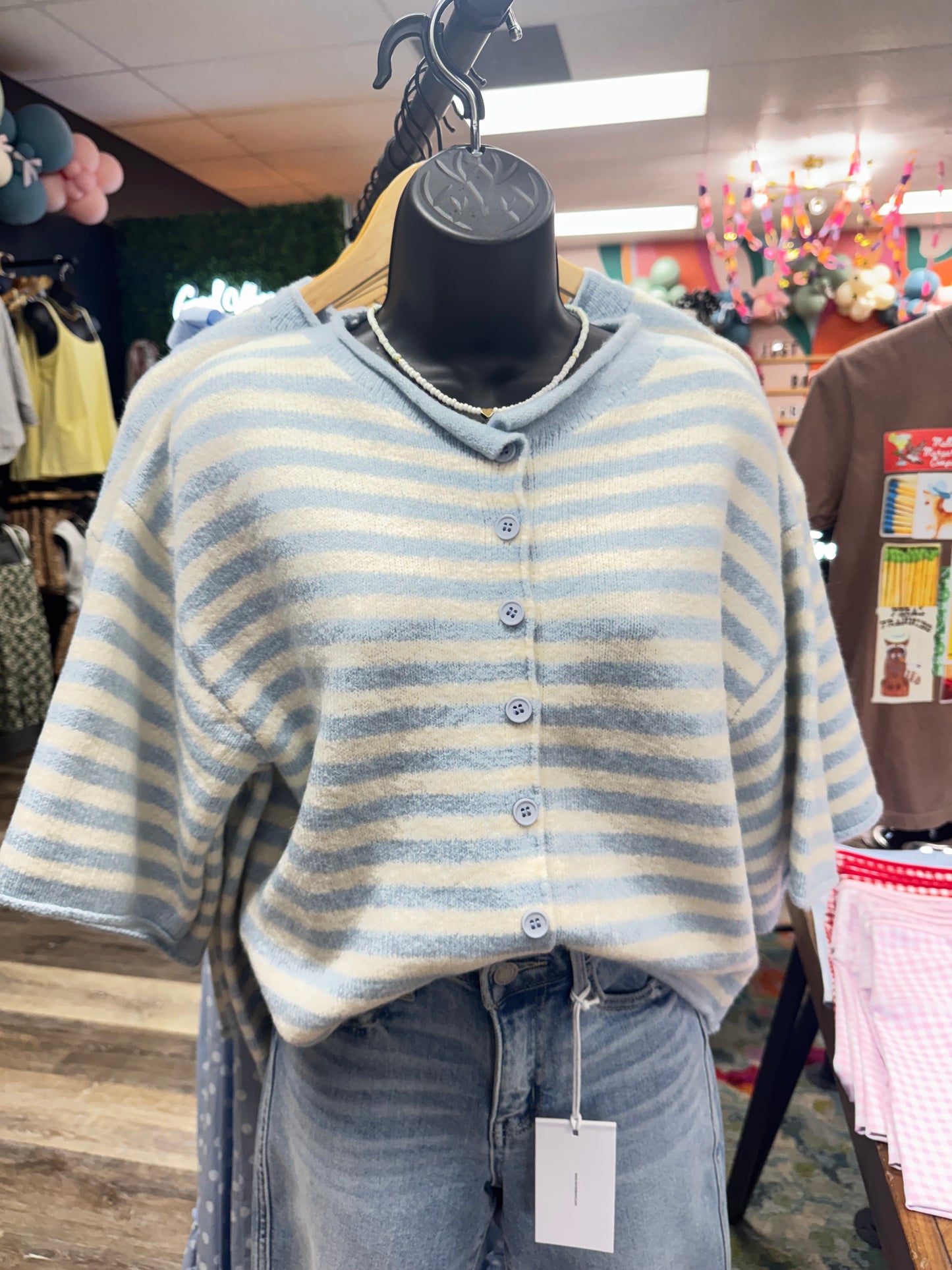 Dreamy Striped Quarter Sleeve Cardigan