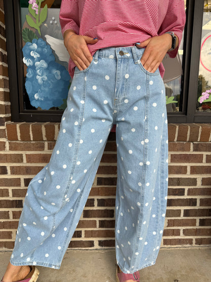 Polka Dot Denim Pants