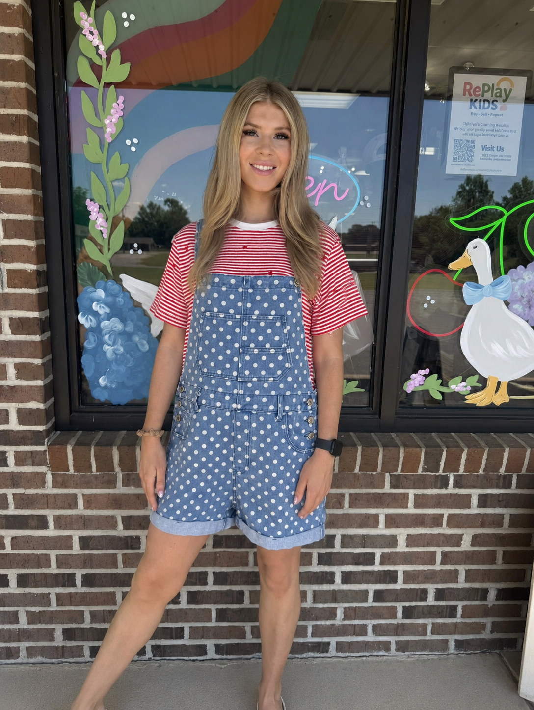 Paislee Polka Dot Denim Overalls