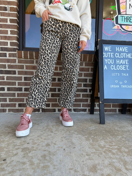 Leopard Print Barrel Jeans