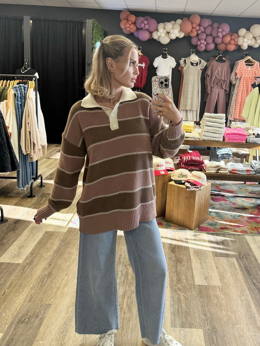 Stella Striped Knit Polo Sweater