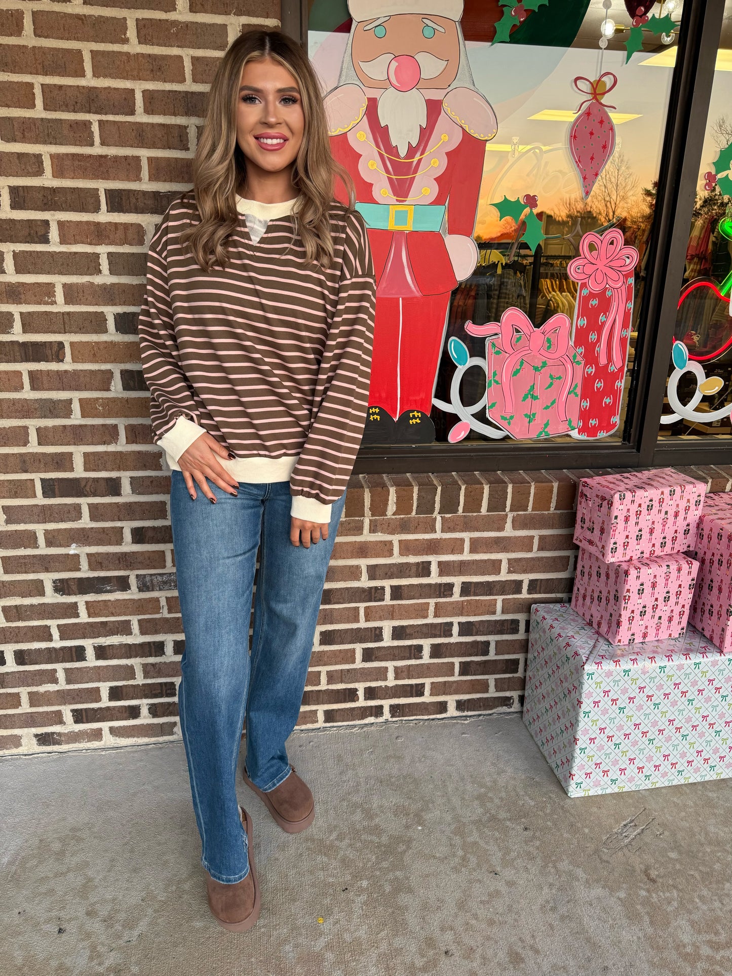 Violet French Terry Striped Sweatshirt