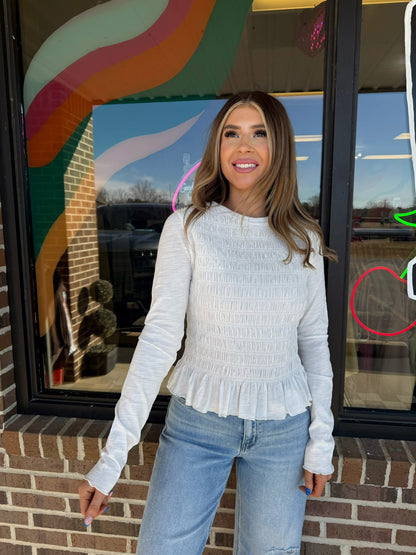 Crisp White Smocked Knit Top
