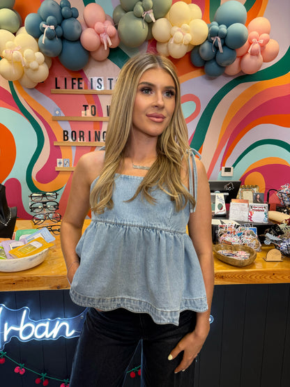 Denim Peplum Top