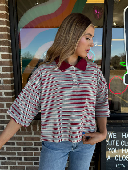 Maisie Striped Polo Knit Top