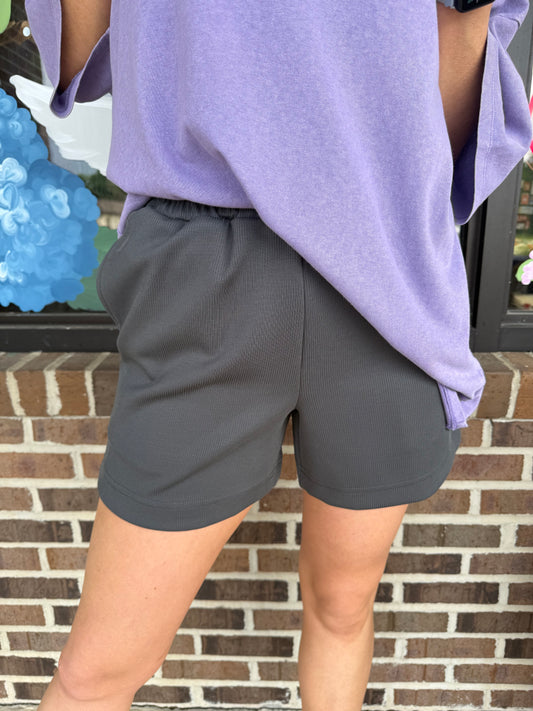 Ash Grey Luxe Ribbed Lounge Shorts