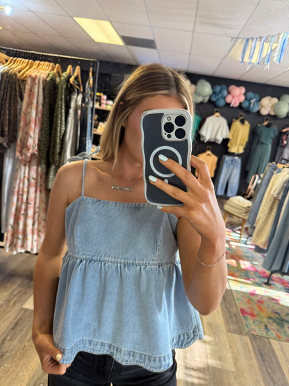 Denim Peplum Top