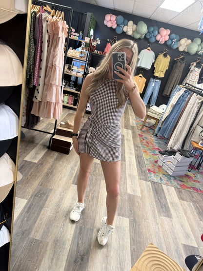 Latte Wrap Gingham Athleisure Dress