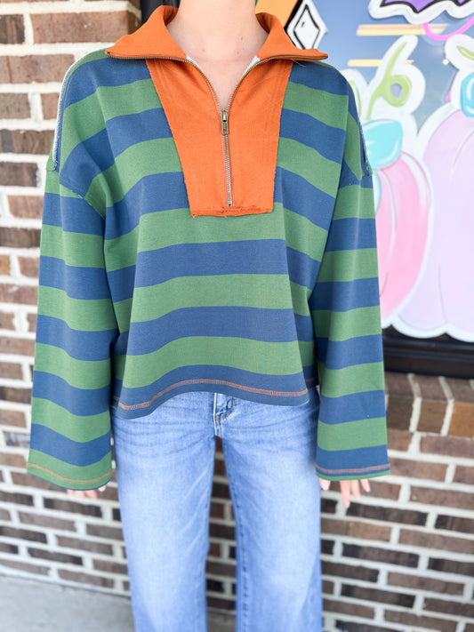 Emory Striped Quarter Zip Sweatshirt