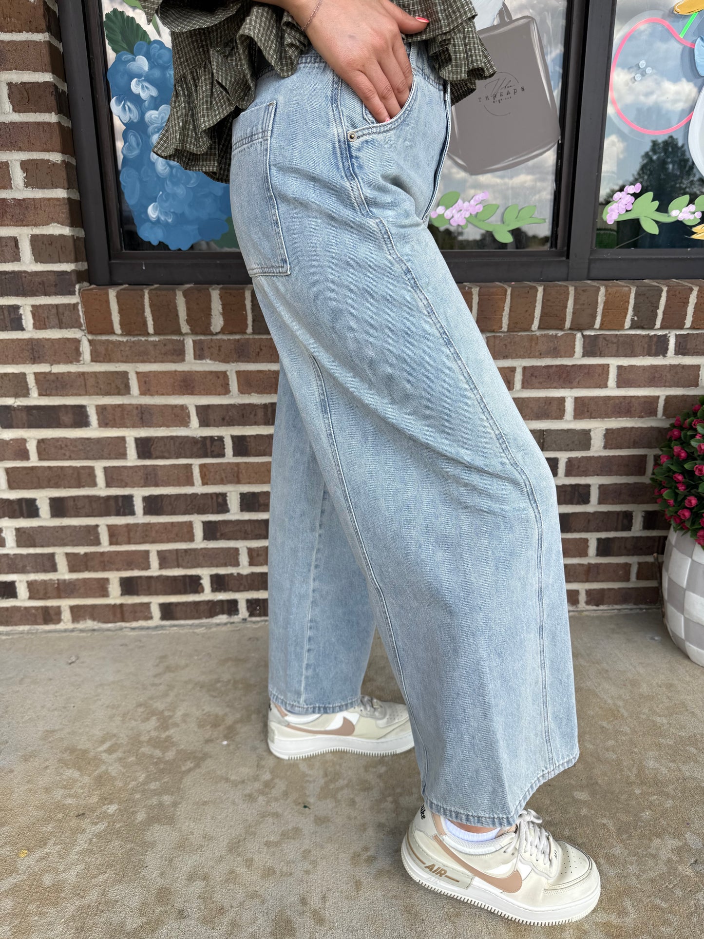 Wilder Vintage Wash Wide Leg Paneled Denim
