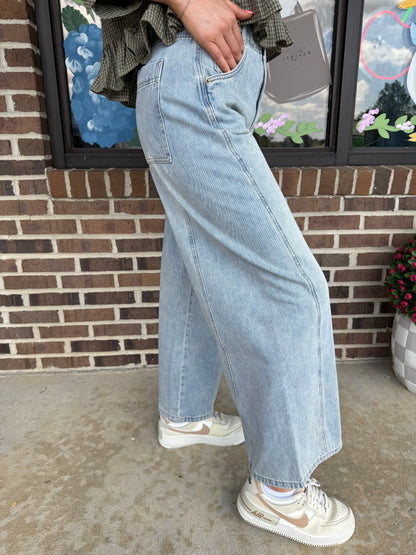 Wilder Vintage Wash Wide Leg Paneled Denim