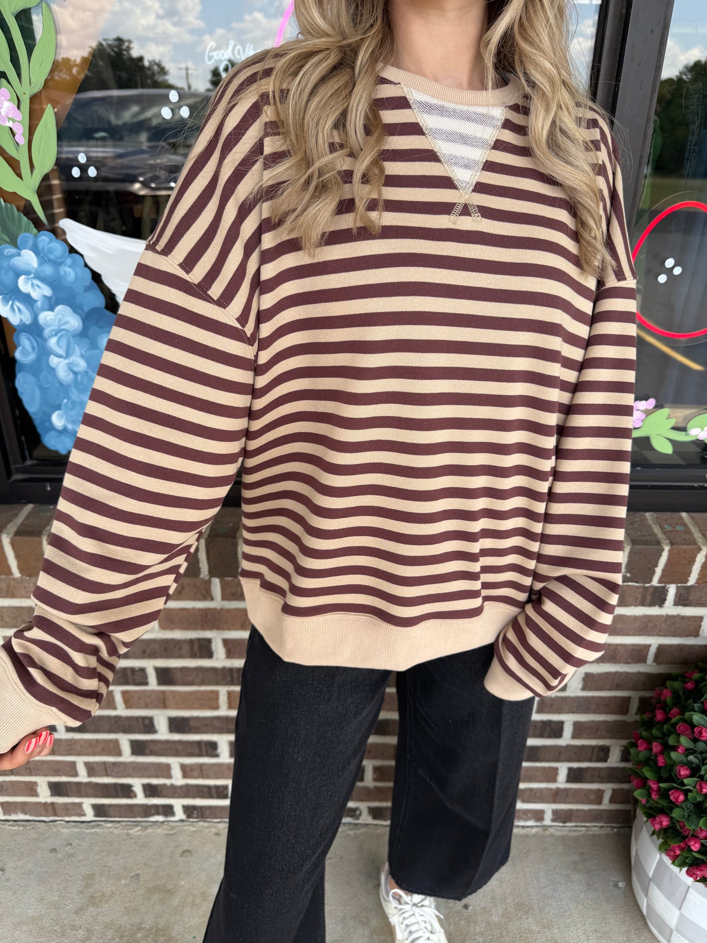 Cozy Mocha Striped Pullover