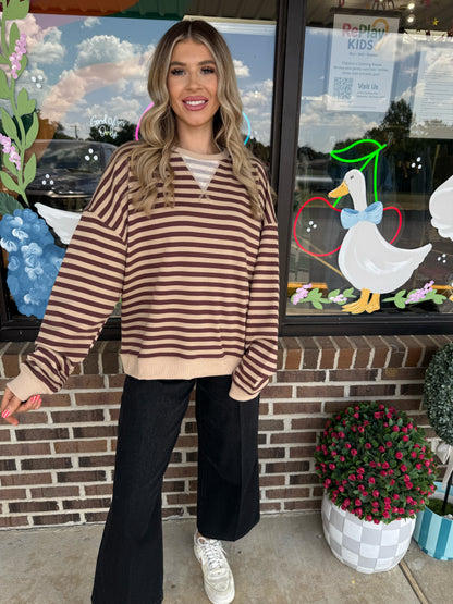 Cozy Mocha Striped Pullover