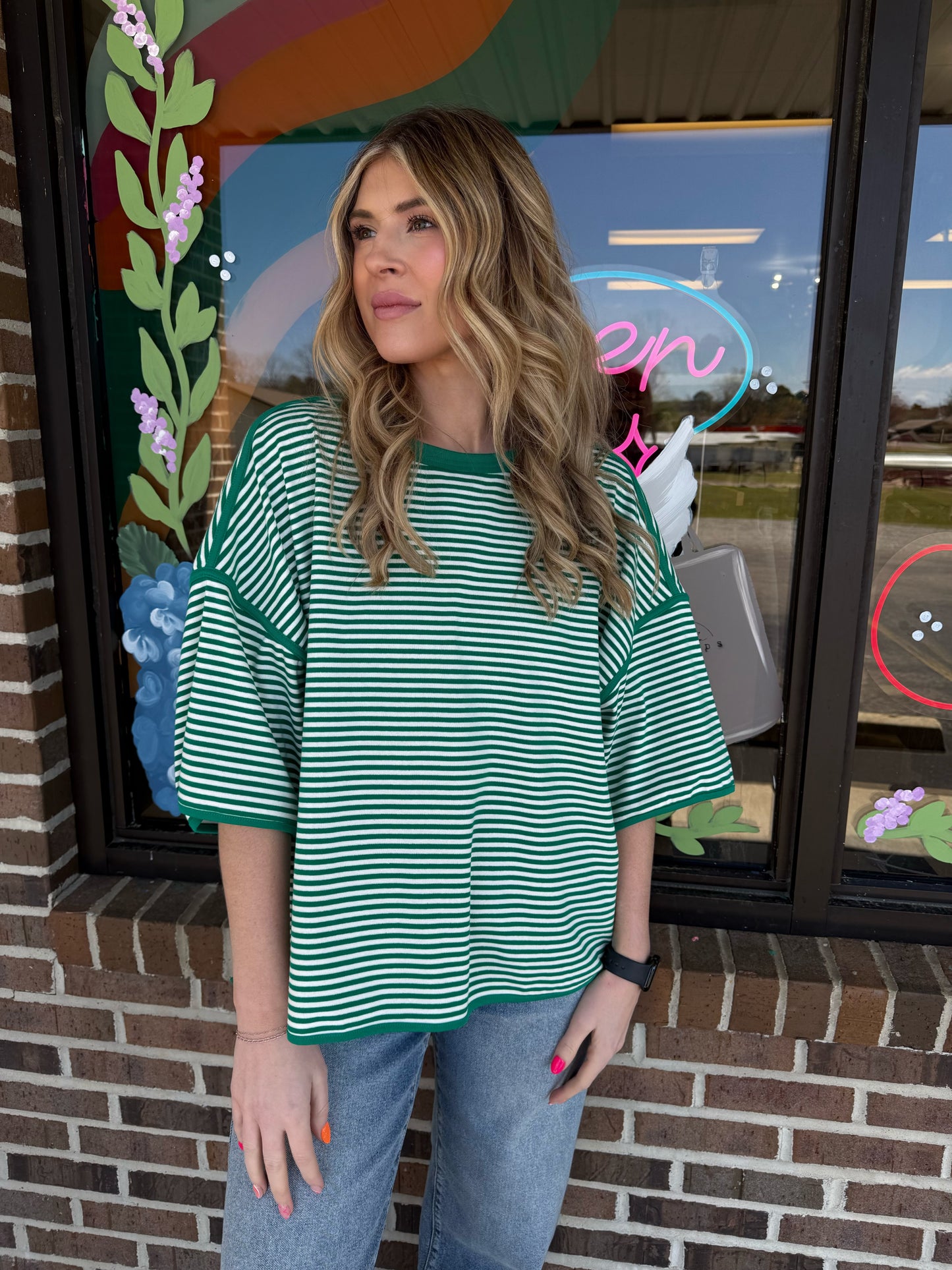 Kelly Green Striped Oversized Knit Top