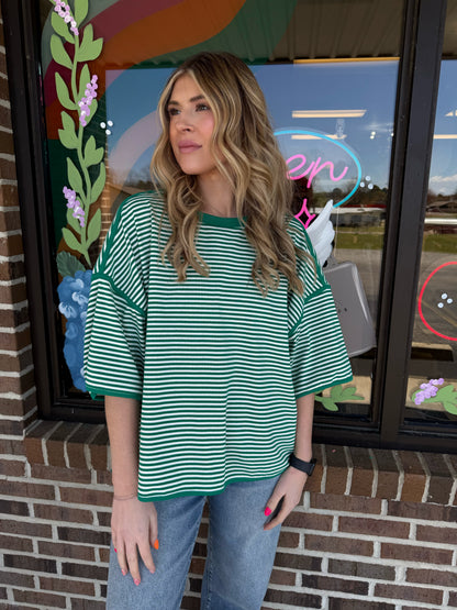 Kelly Green Striped Oversized Knit Top