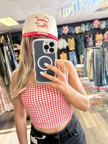 Red Gingham Wide Strap Athleisure Tank