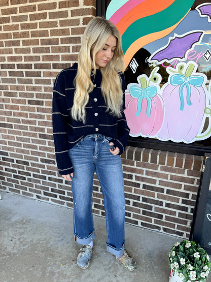 Presley High Rise Cuffed Wide Leg Jeans