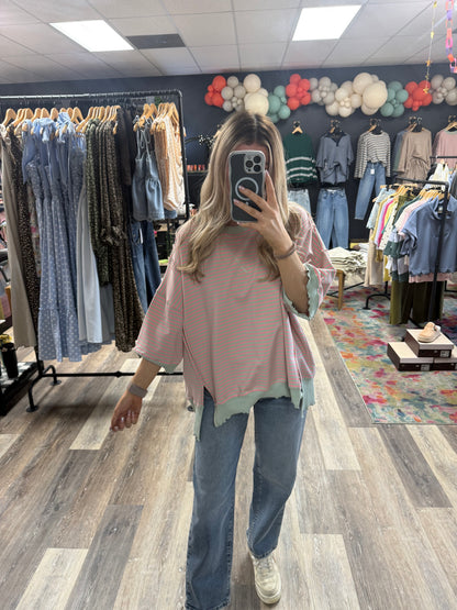 Nyla Lattice Edge Short Sleeve Sweatshirt