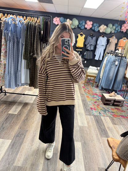Cozy Mocha Striped Pullover