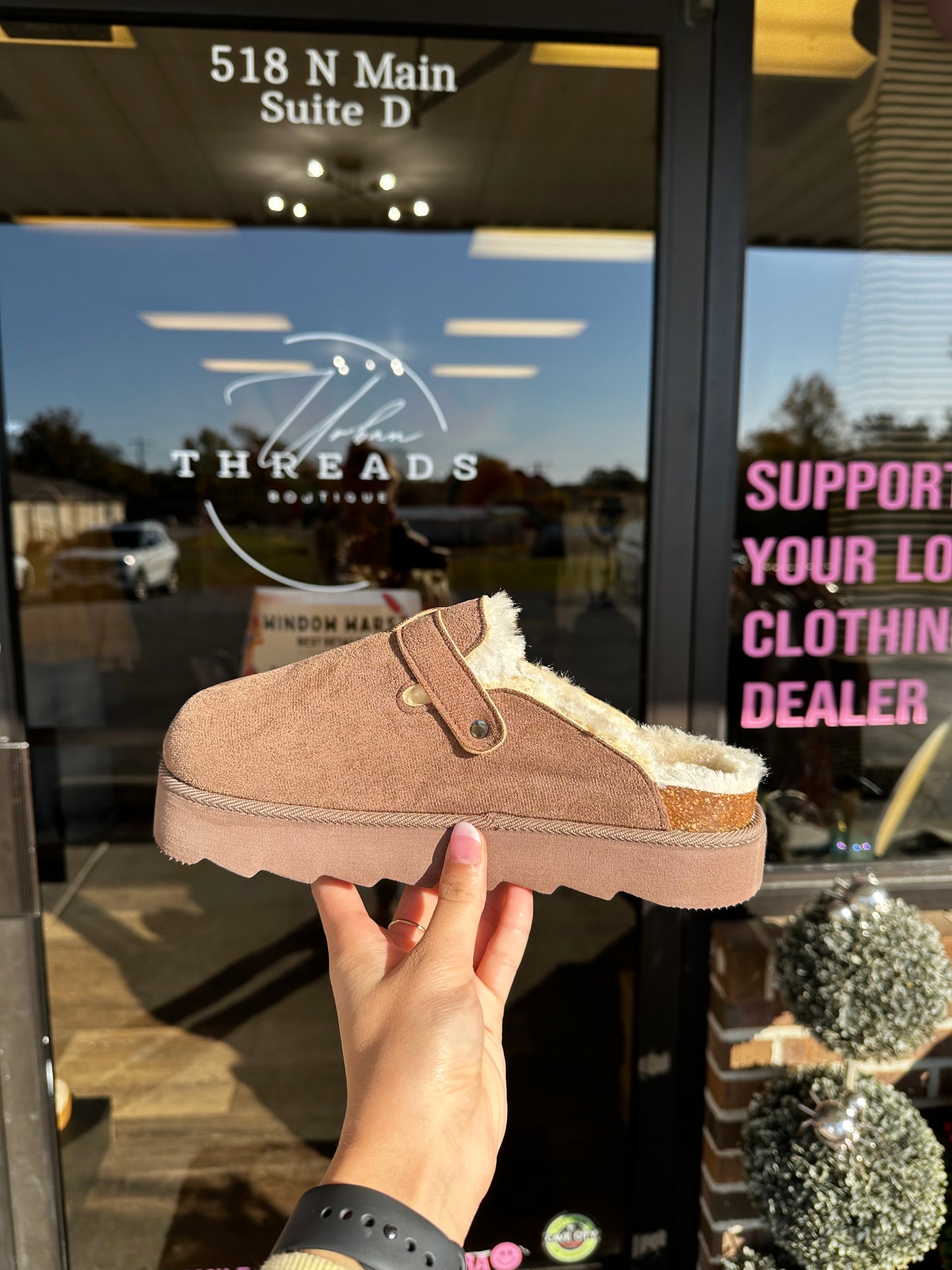 Pip Faux Suede Clogs in Taupe