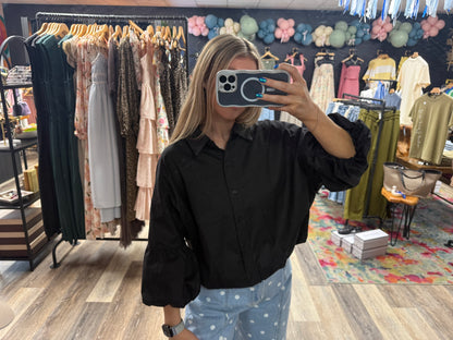 Midnight Button Down Bubble Hem Top