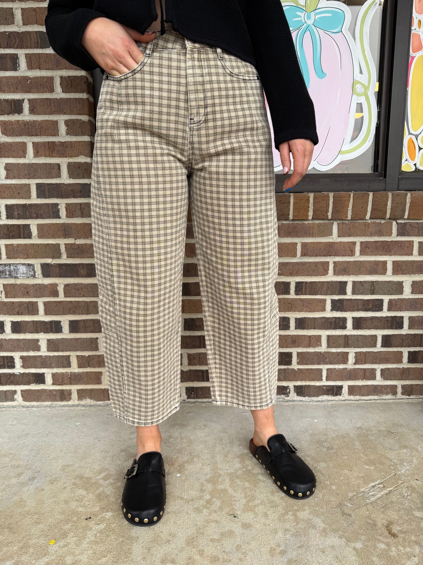 Cameron Plaid Pattern Barrel Pants