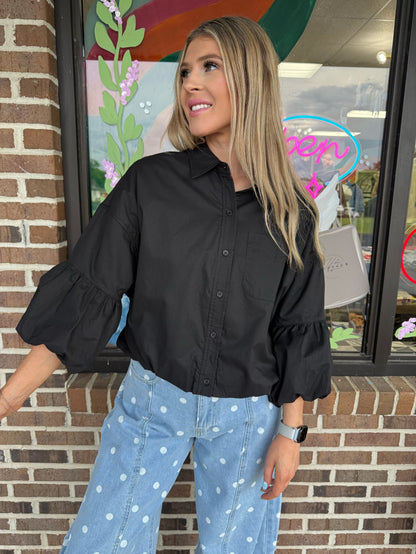 Midnight Button Down Bubble Hem Top