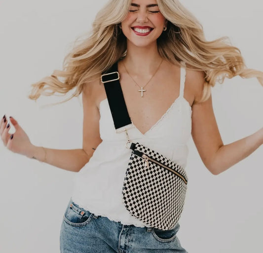 Kase Checkered Leather Belt Bag