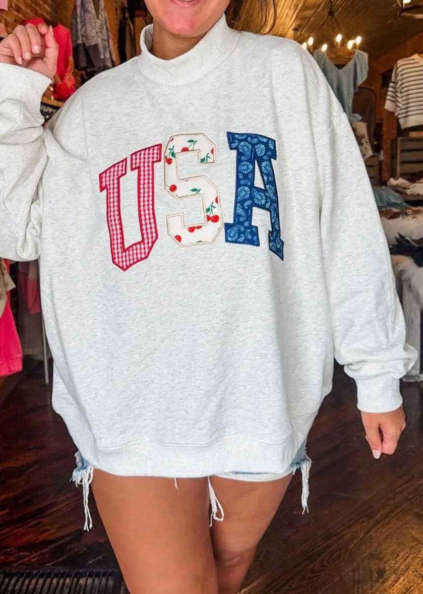 USA Embroidered Mock Neck Pullover