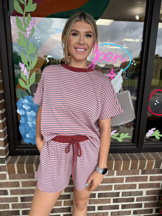 Raegan Striped Knit Top and Shorts Set