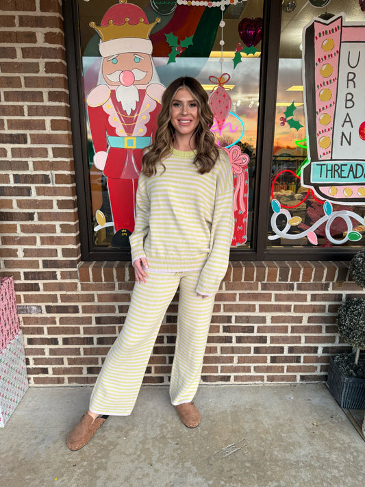 Jamie Crew Neck Stripe Sweater & Wide Leg Sweater Pants Set