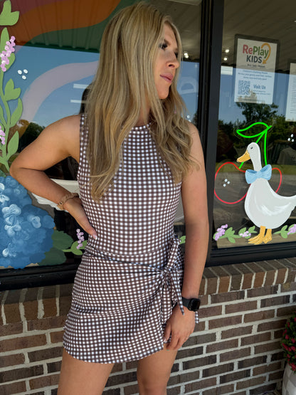 Latte Wrap Gingham Athleisure Dress