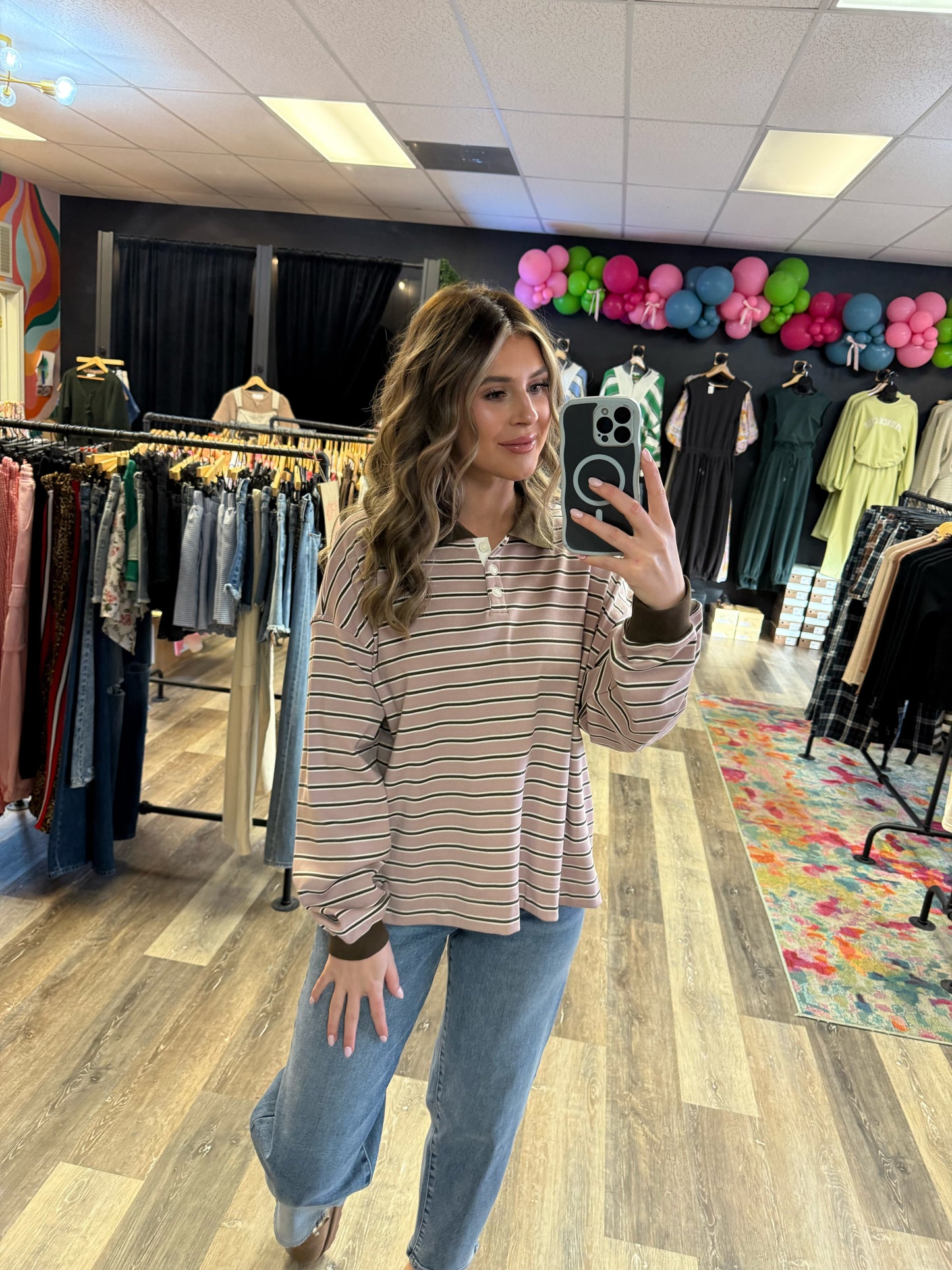 Sally Striped Collared Sweatshirt