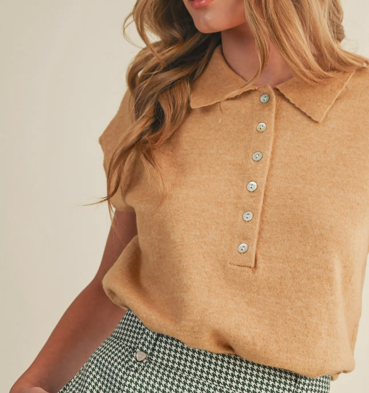Taren Cap Sleeve Collared Sweater