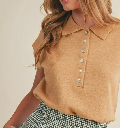 Taren Cap Sleeve Collared Sweater
