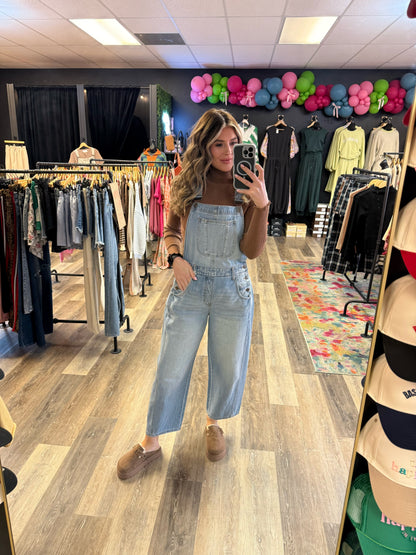 Baker Barrel Style Light Wash Overalls