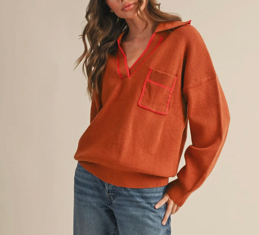 Sunday Ribbed Collared Pullover Sweater