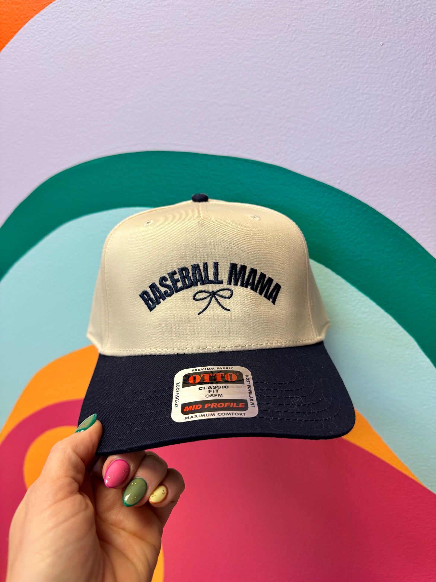 Baseball Mama Navy & Ivory Embroidered Hat