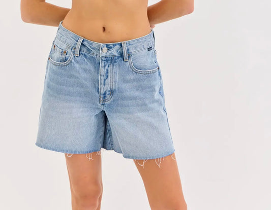 Sophia High Rise Mid Thigh Denim Shorts